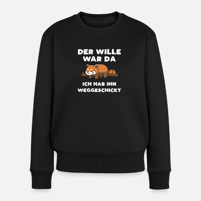 Der Wille War Da Faul Roter Panda - Frauen Premium Bio Pullover - Schwarz