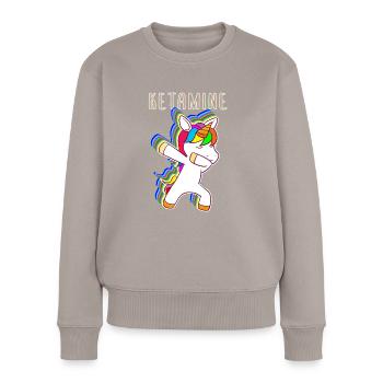 Ketamine Unicorn Keta Raver - Frauen Premium Bio Pullover - Taupe - Vorne - Julia (174cm)