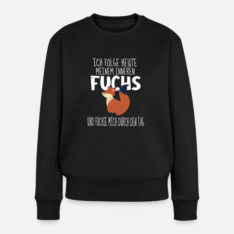 Lustige Fuchs Sprüche - Frauen Premium Bio Pullover - Schwarz