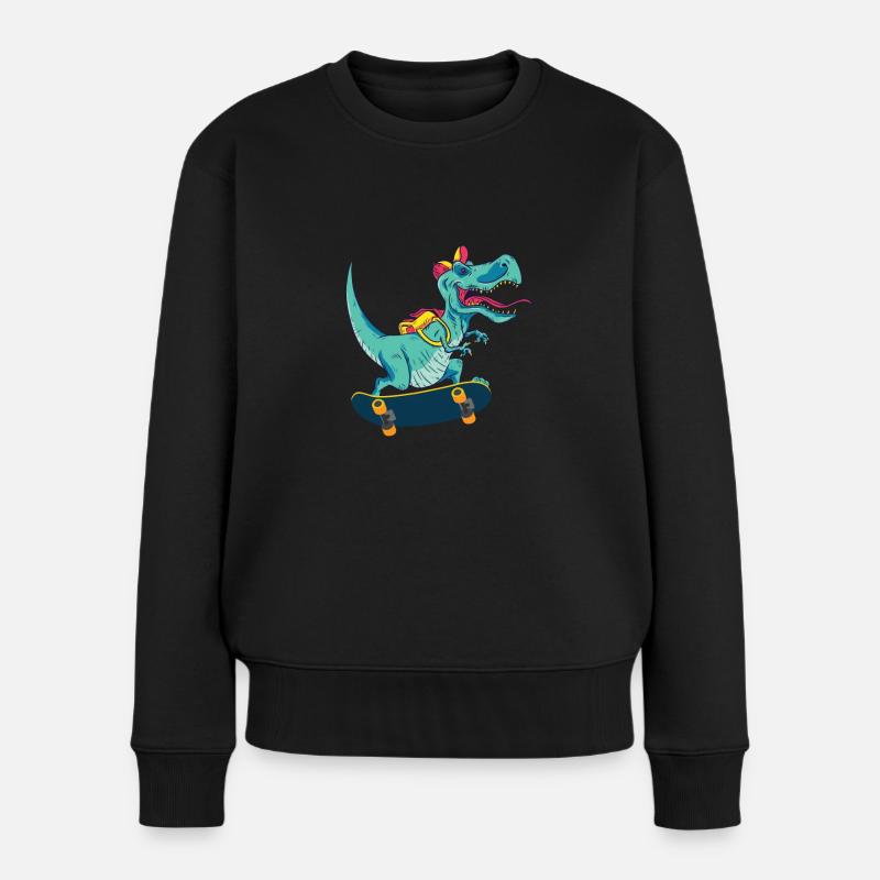 Skateboard Dinosaurier - Frauen Premium Bio Pullover - Schwarz