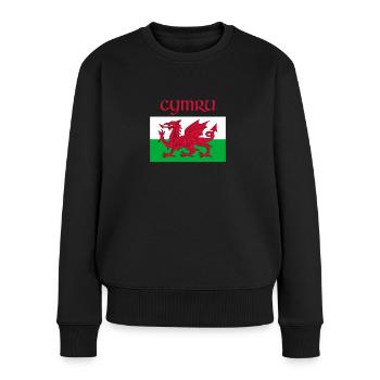 Wales 'Cymru' Walisische Flagge stolz te be Welsh Rugby T - Frauen Premium Bio Pullover - Schwarz - Vorne - Julia (174cm)