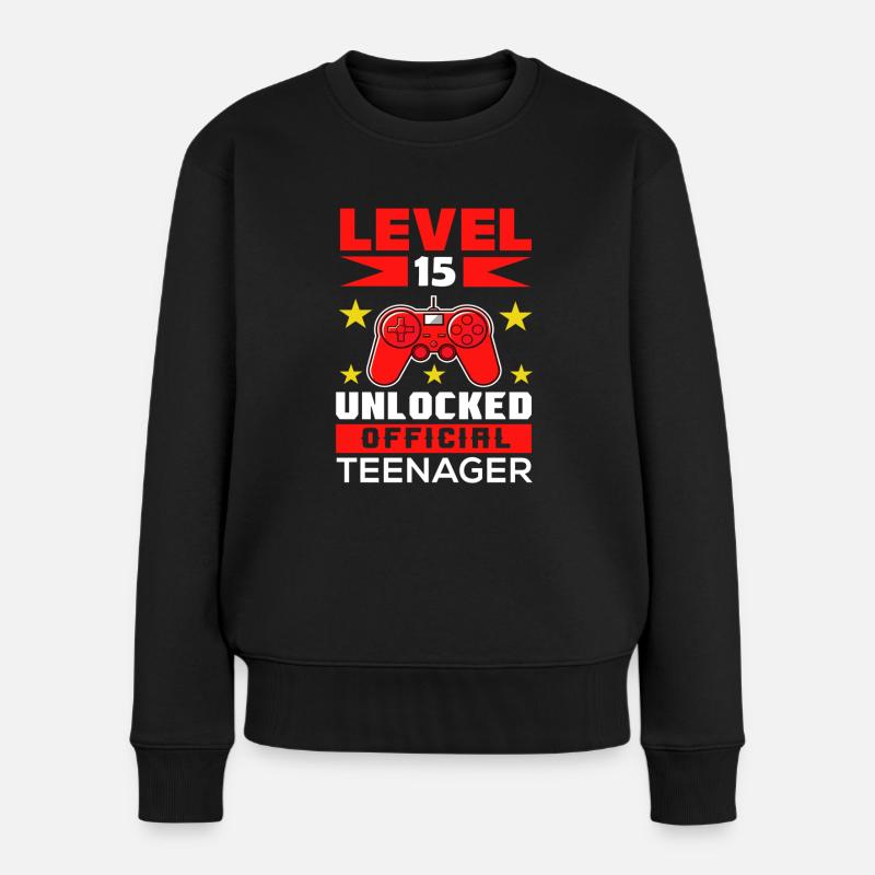 15. Geburtstag 15. Lebensjahr Level 15 entsperrt - Frauen Premium Bio Pullover - Schwarz
