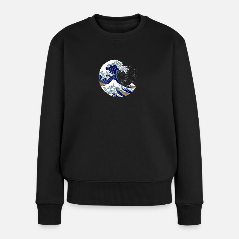 Die große Welle vor Kanagawa Halbmond Kleis - Frauen Premium Bio Pullover - Schwarz