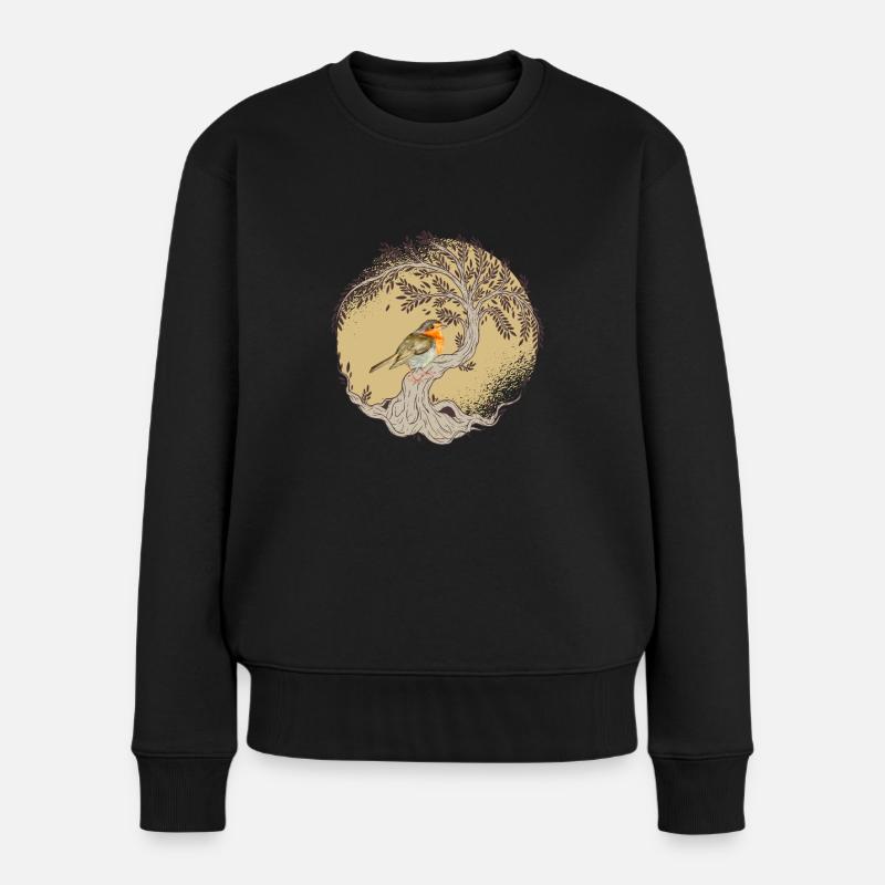 Lebensbaum - Baum des Lebens und Rotkehlchen - Frauen Premium Bio Pullover - Schwarz