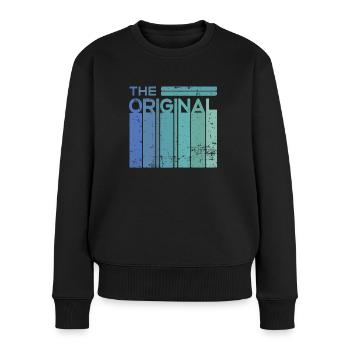 The Original Partnerlook Design Mann - Frauen Premium Bio Pullover - Schwarz - Vorne - Julia (174cm)
