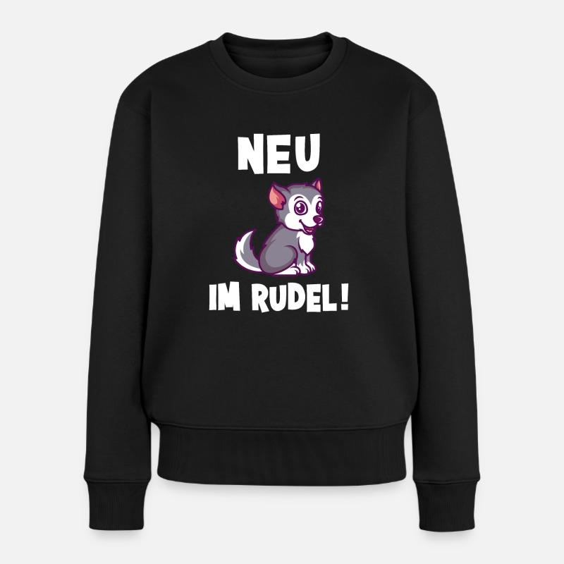 Neu im Rudel Wölfe Baby Kinder - Frauen Premium Bio Pullover - Schwarz
