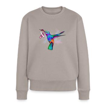 Mois de sensibilisation au cancer du sein Colibri Côte rose - Pull Premium bio Femme - taupe - Devant - Julia (174cm)
