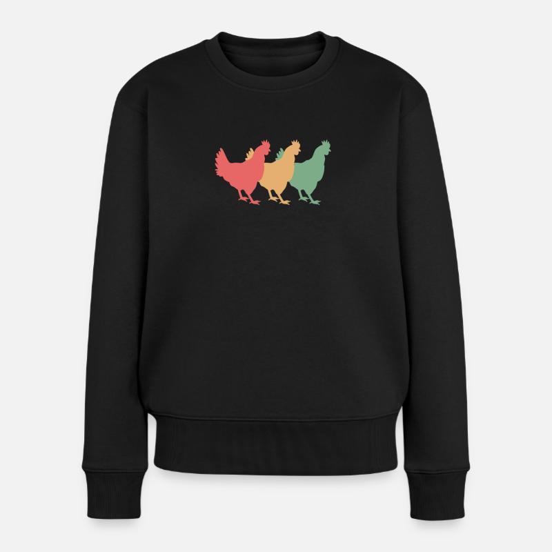 Vintage Chicken - Frauen Premium Bio Pullover - Schwarz