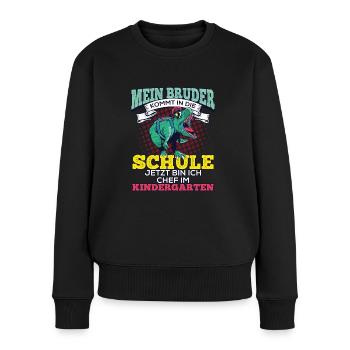 Einschulung Geschwister Geschenk Bruder Dino T-Rex - Frauen Premium Bio Pullover - Schwarz - Vorne - Julia (174cm)
