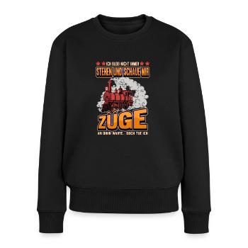 Lustig Zug Züge Bahn Lok Spruch Dampflok Geschenk - Frauen Premium Bio Pullover - Schwarz - Vorne - Julia (174cm)