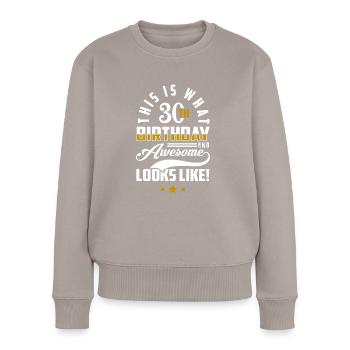30e anniversaire - Pull Premium bio Femme - taupe - Devant - Julia (174cm)