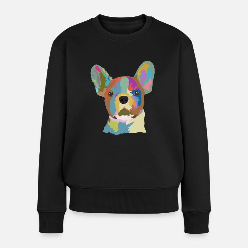 Französische Bulldogge bunt - Frauen Premium Bio Pullover - Schwarz