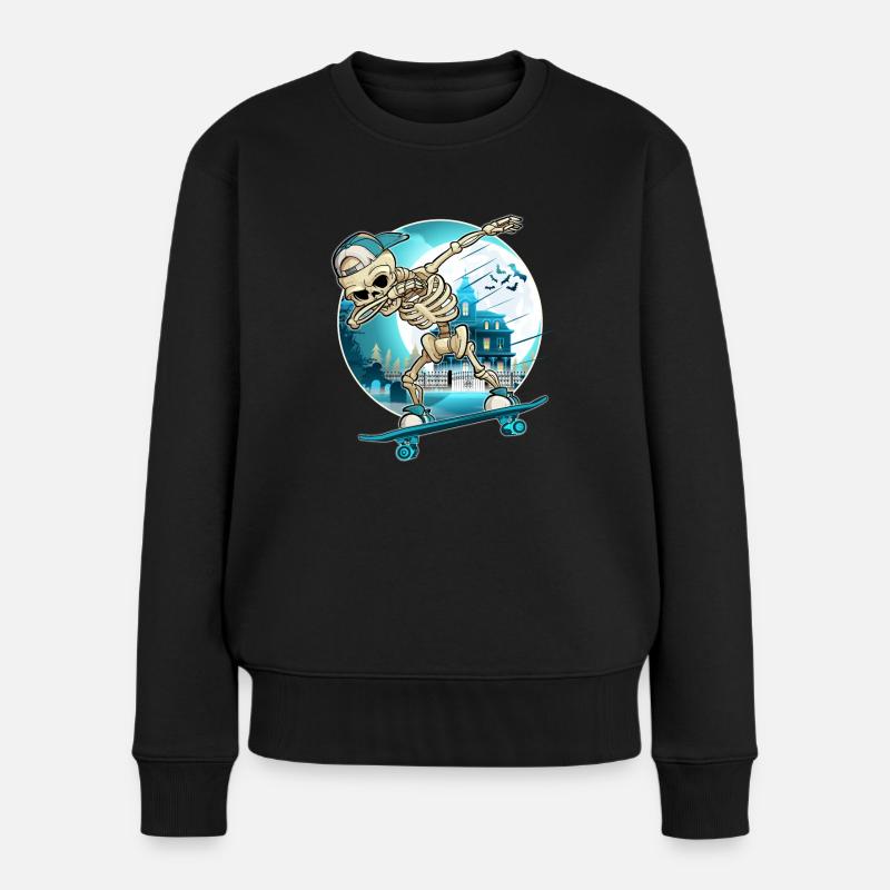 Dabbing Skeleton avec skateboard - Skater Skeleton - Pull Premium bio Femme - noir