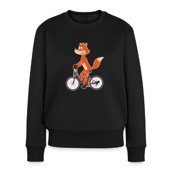 Lustiger Fuchs auf den Fahrrad - Frauen Premium Bio Pullover - Schwarz - Vorne - Julia (174cm)