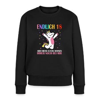 18. Geburtstag Einhorn Endlich 18 Unicorn Geschenk - Frauen Premium Bio Pullover - Schwarz - Vorne - Julia (174cm)