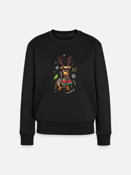 Dackel Weihnachten - Frauen Premium Bio Pullover - Schwarz