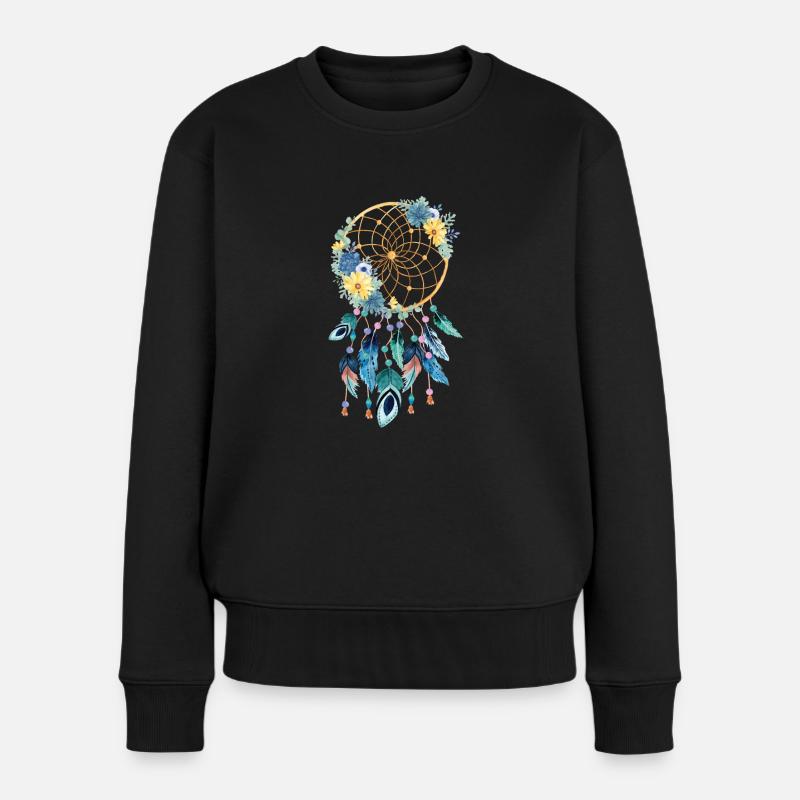 Traumfänger Blumen Indianer - Frauen Premium Bio Pullover - Schwarz