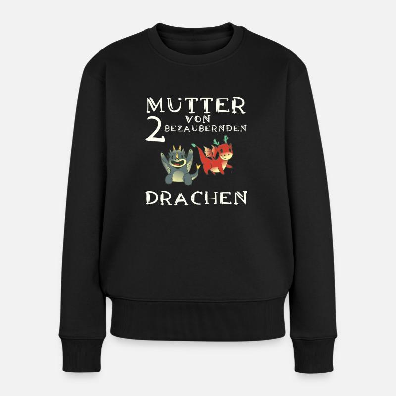 Frau Mutter Drachen - Frauen Premium Bio Pullover - Schwarz