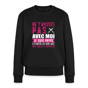 Infirmière Humour Idée de cadeau Prise de sang - Pull Premium bio Femme - noir - Devant - Julia (174cm)