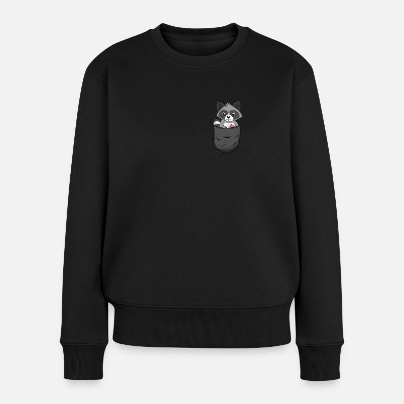 Waschbär Brusttasche - Frauen Premium Bio Pullover - Schwarz