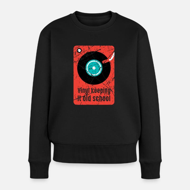 Vinyl Old School Plattenspieler Schallplatten DJ - Frauen Premium Bio Pullover - Schwarz