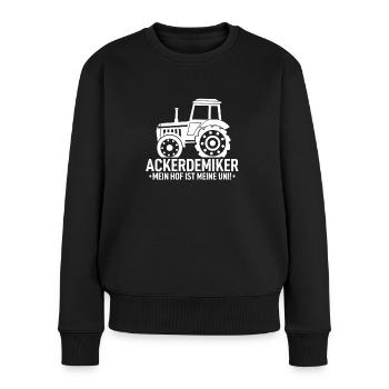 Ackerdemiker Spruch Landwirtschaft Trecker Bauer - Frauen Premium Bio Pullover - Schwarz - Vorne - Julia (174cm)