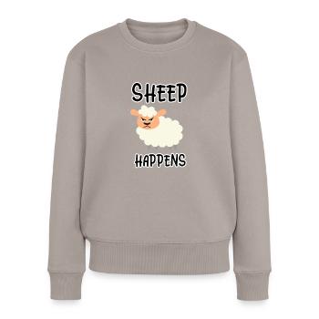 Sheep Happens - Schaf Bauern Landwirt Bauernhof - Frauen Premium Bio Pullover - Taupe - Vorne - Julia (174cm)