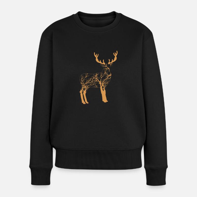Hirsch - Frauen Premium Bio Pullover - Schwarz