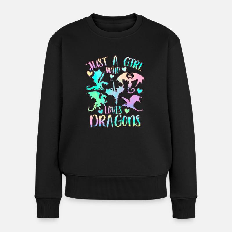 Nur ein Mädchen, das Drachen liebt - Frauen Premium Bio Pullover - Schwarz