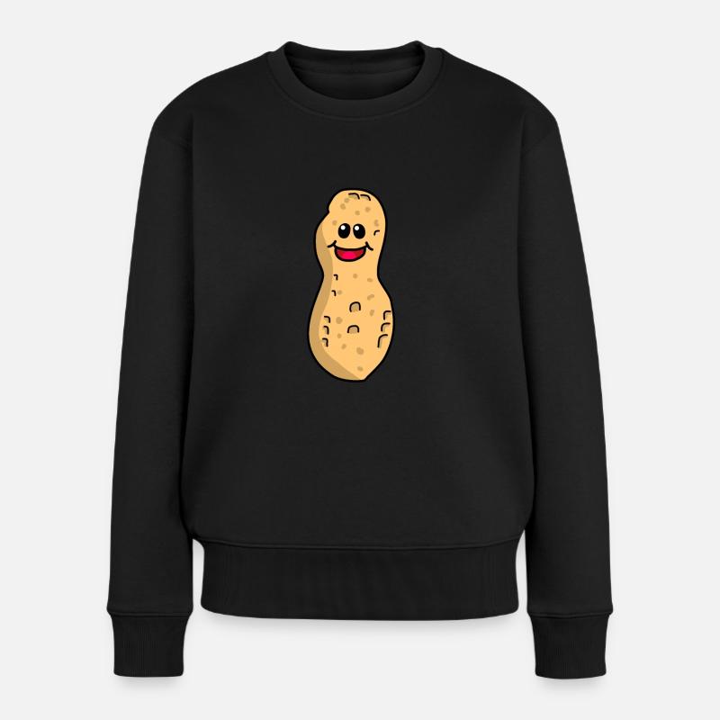 Erdnuss Erdnüsse lustig niedlich Nuss Emotion froh - Frauen Premium Bio Pullover - Schwarz