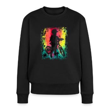 Enfant avec vélo pour enfants couleurs arc-en-ciel coloré - Pull Premium bio Femme - noir - Devant - Julia (174cm)