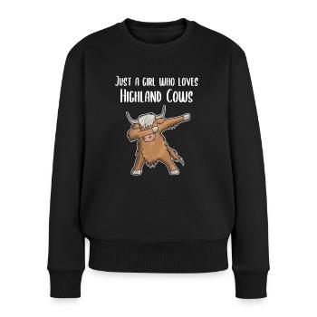 Dabbing Kuh Schottisches Hochlandrind Geschenk - Frauen Premium Bio Pullover - Schwarz - Vorne - Julia (174cm)