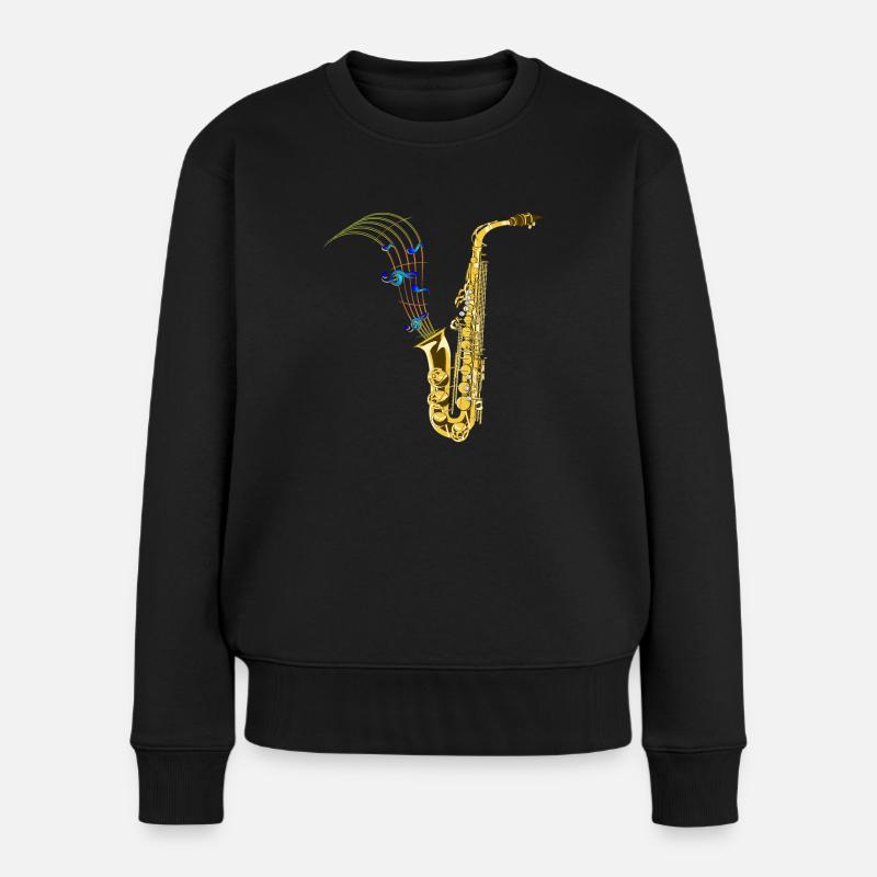 Saxophon - Frauen Premium Bio Pullover - Schwarz