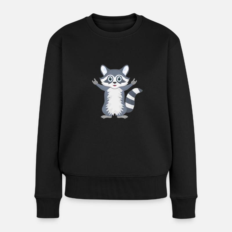 Waschbär Rock Musik - Frauen Premium Bio Pullover - Schwarz