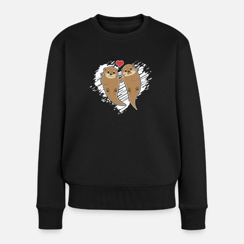 Otter Otter verliebt - Frauen Premium Bio Pullover - Schwarz