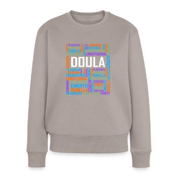 Doula Worte - Frauen Premium Bio Pullover - Taupe - Vorne - Julia (174cm)