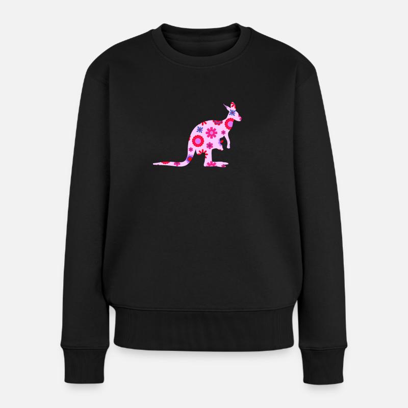 Amoureux des animaux à imprimé fleur de kangourou coloré - Pull Premium bio Femme - noir