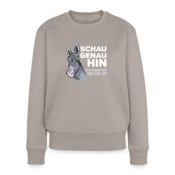 Witziger Spruch mit Esel fürs Veräppeln mit Ironie - Frauen Premium Bio Pullover - Taupe - Vorne - Julia (174cm)