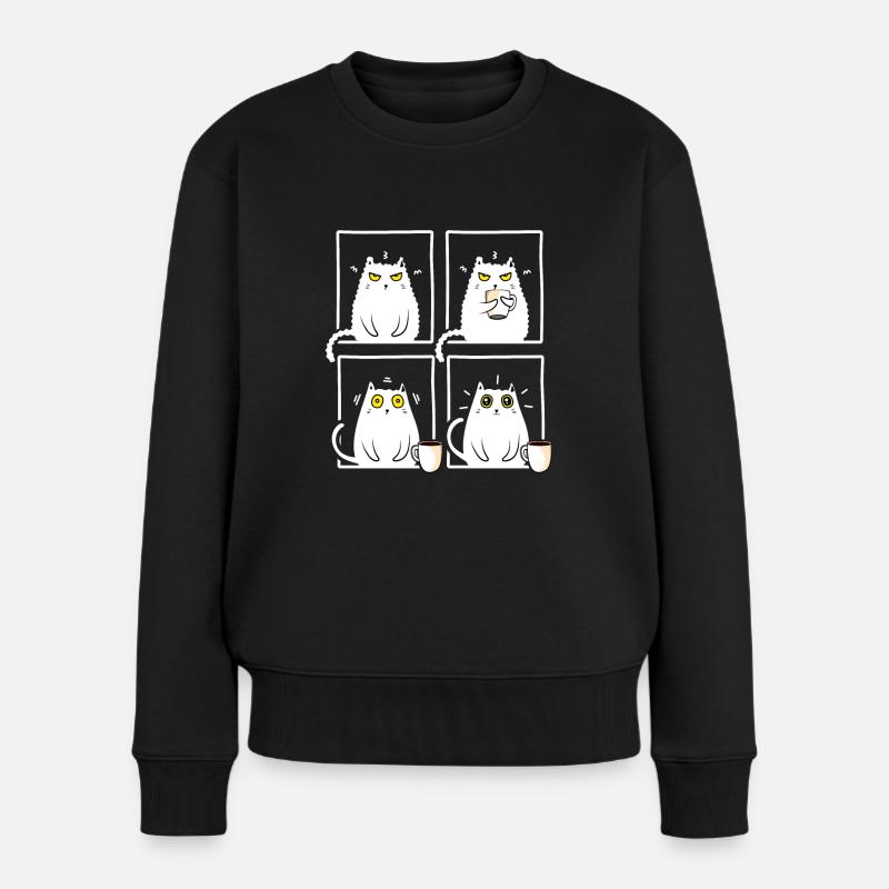 Kaffee liebende mürrische schläfrige Katze - Frauen Premium Bio Pullover - Schwarz