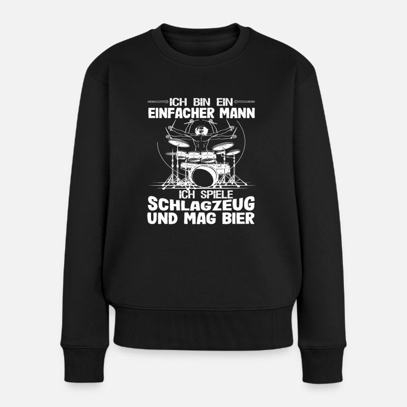 Lustiger Drummer Schlagzeuger Spruch Geschenk Drum - Frauen Premium Bio Pullover - Schwarz