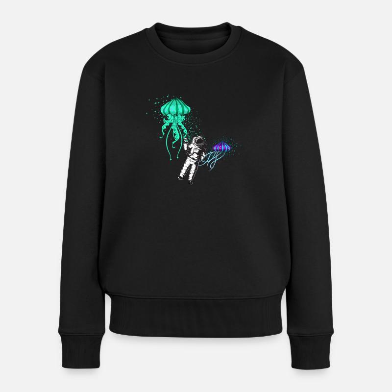 Qualle Kosmonaut - Frauen Premium Bio Pullover - Schwarz