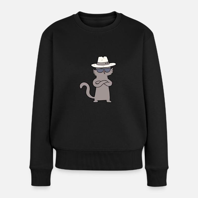 Coole Katze Chartoon Charakter Junge Mädchen Kind - Frauen Premium Bio Pullover - Schwarz