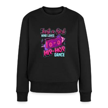 Danseur de danse hip hop breakdance disant cadeau - Pull Premium bio Femme - noir - Devant - Julia (174cm)
