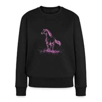 Pferde Pony pink Glitzer Liebe - Frauen Premium Bio Pullover - Schwarz - Vorne - Julia (174cm)
