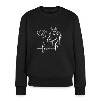 Pferde Herzen Liebe weiß - Frauen Premium Bio Pullover - Schwarz - Vorne - Julia (174cm)