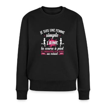 Femme simple course à pied - humour cadeau - Pull Premium bio Femme - noir - Devant - Julia (174cm)