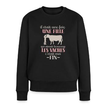 Une fille qui aime les vaches - humour vache - Pull Premium bio Femme - noir - Devant - Julia (174cm)
