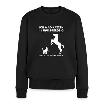 Ich mag Katzen und Pferde Tierliebe Geschenk - Frauen Premium Bio Pullover - Schwarz - Vorne - Julia (174cm)