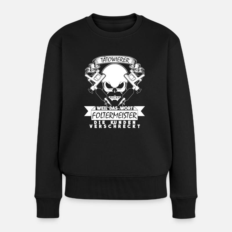 Tattoo - Tätowierer Spruch mit Schädel - Frauen Premium Bio Pullover - Schwarz