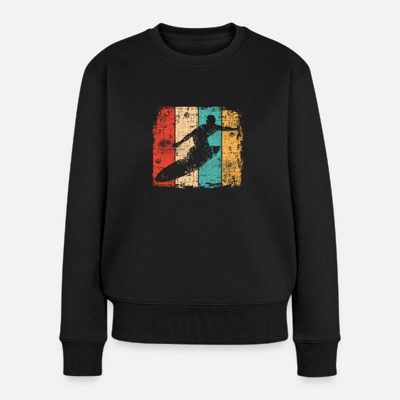 Surfer vintage Surfing - Frauen Premium Bio Pullover - Schwarz